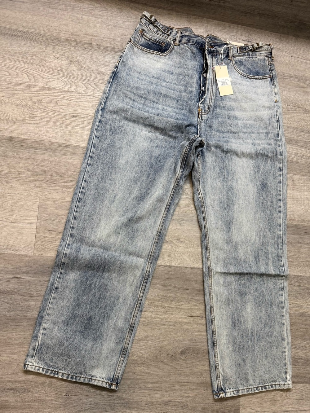 MNML Baggy Jeans Light Sand Washed Blue Denim Pants NEW - 38x36